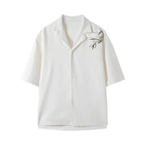 Advbridge Black/White Embroidery Shirts Men Summer New Male Handsome High Street Short Sleeve Chic Fashion Casual Baggy Shirt 5XL-M