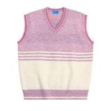 Advbridge Men's Contrasting Color Gradient Knit Vest V-neck Fashionable Loose Casual Sweater Couple Street Harajuku Comfortable Pullover