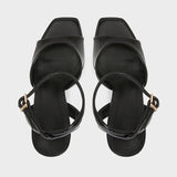 ADVBRIDGE  -  Black Patent Leather Ankle Strap Buckle Heeled Sandals Women Sexy Square Open Toe High Heels Summer Elegant Party Office Shoes