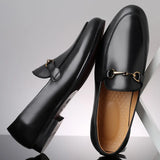 Advbridge Men's Casual Shoes Genuine Leather Mens Classic Retro Buckle Loafers Moccasins Men Comfortable Outdoor Driving Flats