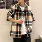 Advbridge New 100% Cotton Men Casual Plaid Shirt Short Sleeved Korean Style Fashion Striped Loose Harajuku Clothes Streetwear 2XL 3XL