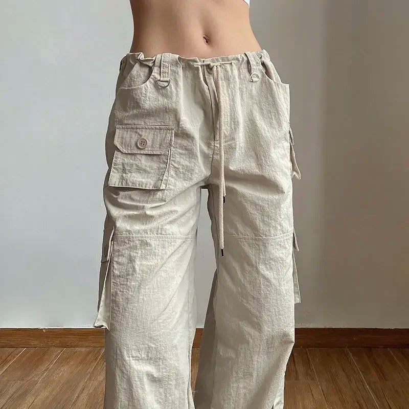 Advbridge  -  Women Low Rise Baggy Casual Joggers Tech Pants Pocket Patchwork Straight Wide Leg Pants Y2K Fashion Cargo Pants Streetwear