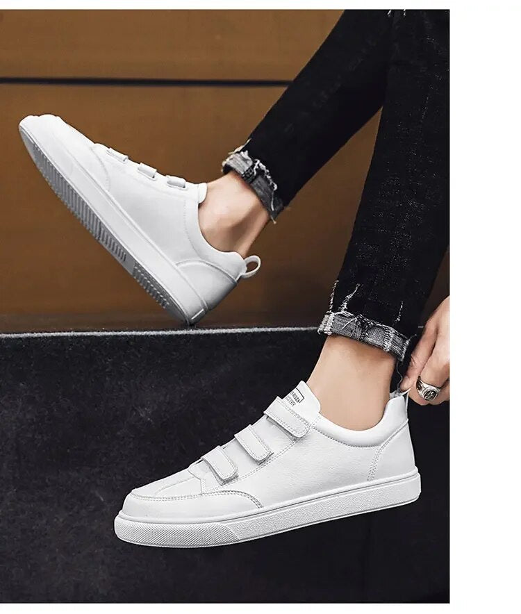 Advbridge Hook and Loop Fasteners White Shoes Lace Up Men Sneakers Tour Shoes Outdoor Thick Bottom Work Shoes Leisure Flats Men Shoe