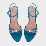 ADVBRIDGE  -  Blue CRYSTAL Rhinestone Ankle Strap Buckle High Heel Sandals Women Sexy Peep Toe Summer High Heels Elegant Banquet Dress Shoes