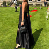 Advbridge Elegant Solid Color Sleeveless Hollow Party Dress Sexy Deep V Neck Pleated Long Dress Lady Halter Lace-up High Split Beach Dress