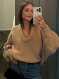 Advbridge Autumn Knit Sweater Pullover Loose Female Casual Patchwork Scoop Neck Striped Long Sleeve Knitwear Women Y2k Top Pullover