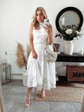 Advbridge Cotton White A-line Hollow Out Belt Casual Maxi Long Summer Women Dress Halter Sleeveless Sundress Robe Party Vestidos 2024