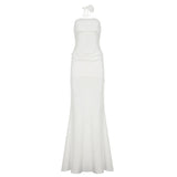 ADVBRIDGE  -  Party Women Strapless Maxi Dress with Rose Collar Mesh Patchwork Elegant Prom Long Dress Evening Clubwear Sexy Gown