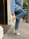 Advbridge  -  Korean version bow single shoe square toe Mary Jane new spring and autumn shallow cut patent leather high heels