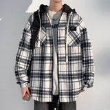 Advbridge 2025 Spring Autumn Fashion Men's Plaid Jacket Coat Hooded Check Outerwear Breast Pocket Retro Loose Casual Jackets for men