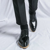 Advbridge White Fashion Men's Wedding Leather Shoes Lace-up Black Business Shoes Italy Style Point-Toe Dress Shoes Luxury Soft Wood Oxford