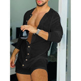 Advbridge Solid Tight One-piece Shorts Men Long Sleeve Sexy Perspective Deep V Homewear Clothes New Buttons Pajamas Jumpsuit Sexy Lingerie