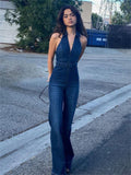 Advbridge Y2k Denim Jumpsuit Women New V-Neck Sleeveless Slim Bodycon Jumpsuits Overalls Streetwear One Piece Outfits Jeans