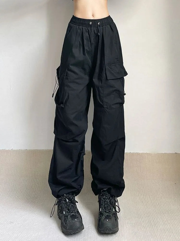 Advbridge Women Oversized Cargo Parachute Pants Y2k Vintage Streetwear High Waist Joggers Hippie Baggy Harajuku Wide Leg Sweatpants