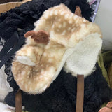 Advbridge Kawaii Lace Winter Hat Faux Fur Plush Reindeer Furry Boots Socks Cover Gothic Cap Leg Warmers Performance Costume Bomber Hats