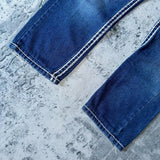 Advbridge Streetwear Retro Blue Jeans Y2K Clothes Mens Womens Harajuku Hip Hop Pocket Embroidered Baggy Jeans Low Rise Wide Leg Trousers