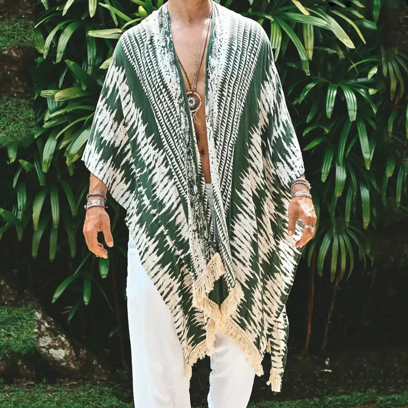 Advbridge Men's Long Cardigan Hollowed Out Beach Holiday Long Cardigan Spring/Summer Thin Men's Sun Protection Shirt Fringe Long Cardigan