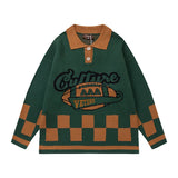 Advbridge Fashion Oversized Men Women Streetwear Retro Checkerboard Stitching Knitted Sweaters 2022 Autumn Casual College Pullovers Hombre