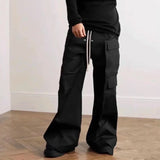 Advbridge Wide Leg Drawstring Black Cargo Pants Unisex Straight Baggy Casual Overalls Men's Streetwear Loose Oversized Trousers