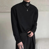 Advbridge Mens y2k casual metal decorated high collar shoulder pad long sleeve T-shirt autumn genderless fashion trend simple top unisex