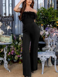 Advbridge Women Jumpsuits Tube Top Feathers Patchwork Boot Cut One Piece Outfit Trousers Elegant Formal Occasion Party Club Jumpsuit
