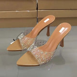 ADVBRIDGE  -  Summer Ladies Sandals Pointed Open Toe High Heels Party Stilettos PVC Transparent Luxury Shining Diamond Woman Mules Shoes