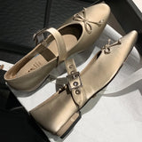 ADVBRIDGE  -  Women's cow leather metal buckle slip-on ballet flats sweet bowtie soft comfortable elegant ladies slim daily ballerinas shoes