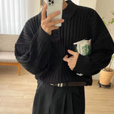 Advbridge Fall Men's Luxury Polo Neck Knit Pullover Sweater Casual Korean Button-down Solid Color Long Sleeve Loose Popular Knitwear M-2XL