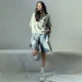 Advbridge  Women's Irregular Design Broken Hole Denim Shorts Chic Fashion Street Loose Wide Leg Knee Length Jeans Female Casual Mini Pants
