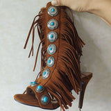 Advbridge Designer Fringe Thih High Heel Sandals Woman High Heels Open Toe Party Prom Shoes Sexy Zipper Female Tassel Pumps 44