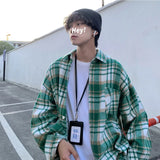 ADVBRIDGE  -  Autumn Thick Woolen Shirt Men Fashion Retro Casual Oversized Plaid Shirts Mens Korean Blue/Green Loose Long-sleeved Shirt Men