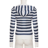 ADVBRIDGE  -  Simple Constrast Color Striped Hooded Jackets Y2k High Street American All Macth Lazy Zip Up Coats Harajuku Slim Pockets Clothes