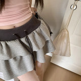 Advbridge Y2K Lace-up Pleated Mini Skirts Drawstring Elastic Waist A-Line Skirts Korean Ruffles Patchwork Skirts For Women 2024 Summer