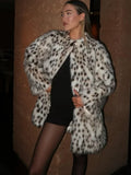 Advbridge Fashion Leopard Print Warm Women's Faux Fur Coat Long Sleeved O-neck Concealed Pocket Jacket 2024 New Winter Chic Streetwear