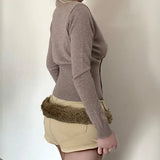 ADVBRIDGE  -  Temperament Cross V Neck Long Sleeve Double Breasted Sweater Y2k French Solid Simple Autumn Basic Clothes Lazy American Cardigan