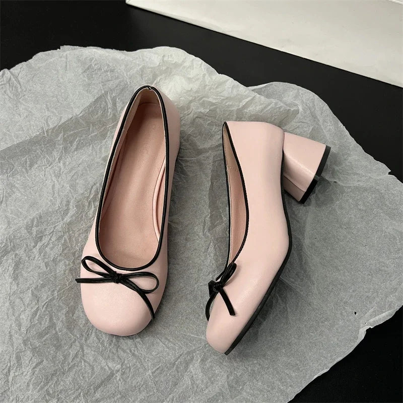 Advbridge Designers Butterfly-knot Women Pumps Fashion Shallow Slip On Thick Low Heel Sandalias Ladies Elegant Outdoor Mary Jane Shoes