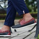 Advbridge Leather Men Casual Shoes Fashion Docksides Boat Shoes England Men's Flats Lace Up Men Loafers Breathable Handmade Moccasins