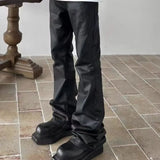 Advbridge American high street slim fit high elastic women micro-flared trousers for men and women dark trend brand waxed style trousers