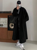 Advbridge Autumn Winter Long Warm Grey Black Slouchy Woolen Coat Men Single Breasted Loose Casual Wool Blends Overcoat