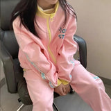 Advbridge Yellow Star Logo  Long Sleeve 2-piece Set Women's Cute Personality Casual Zipper Cardigan and Sweatpants Women's Sports Suit
