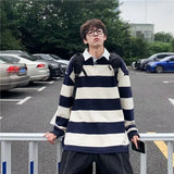 Advbridge Tops Stripe Male Clothes Baggy T Polo Shirts for Men Sweatshirts Korean Autumn Harajuku Fashion Bulk Streetwear Social Size S F
