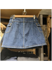 Advbridge Vintage Blue Denim Mini Skirts Women Summer High Waist Side Pockets Short Skirt Female Y2k Streetwear Cotton Bottoms Chic