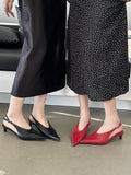 Advbridge Bailamos Solid Summer New Sandals Women Fashion Pointed Toe Ladies Elegant Slingback Sandal Med Heel Dress Pumps Shoes Lady