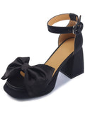 ADVBRIDGE  -  Sweet Bow Chunky Heel Buckle Sandals Women Platform Square Toe Roman High Heels Shoes Female Fashion French Style Sandals