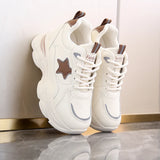 Advbridge Chunky Platform Sneakers for Women Lace-Up Air Cushion Vulcanized Shoes Female Pu Leather Thick Bottom Non-Slip Sports Shoes