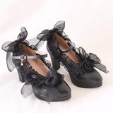 Advbridge French Vintage Gothic Lolita Girl Shoes Cosplay Pointed Sandals Lace Flower Ruffle Bowknot Cameo Fashion 8cm High Heel Shoes