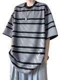 ADVBRIDGE  -  Striped Print T Shirts Men Cute Crewneck Clothes Loose Summer Loose Fashion T-Shirts Fashion Cotton Short Sleeve Q129