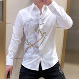 Advbridge Rhinestones Shirts Mens Luxury Top Diamond Men's Shirt Long Mouw Slim Casual Shirt Black Animal Horse Shirt Social Camisa Hombre