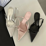 Advbridge Fashion Design Silk Pointed Toe Women Pumps Stripper Belt Buckle Sexy Party Thin Heels Mule Female Shoes