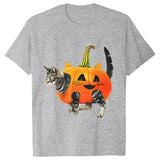 Advbridge Summer Men Funny Street Personality Fun T-Shirt Fashion O Collar Short Sleeve Casual Top Halloween Pumpkin Cat Print Clothing